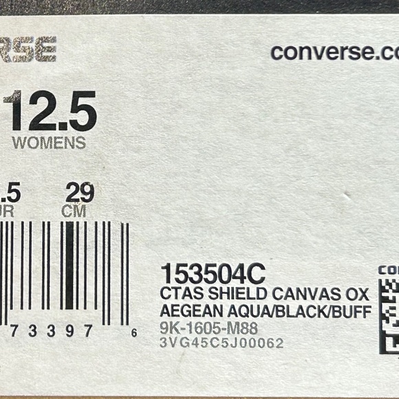 Converse CTAS Shield Canvas Ox‎ Aegean Aqua Black Buff Shoes - Picture 9 of 9